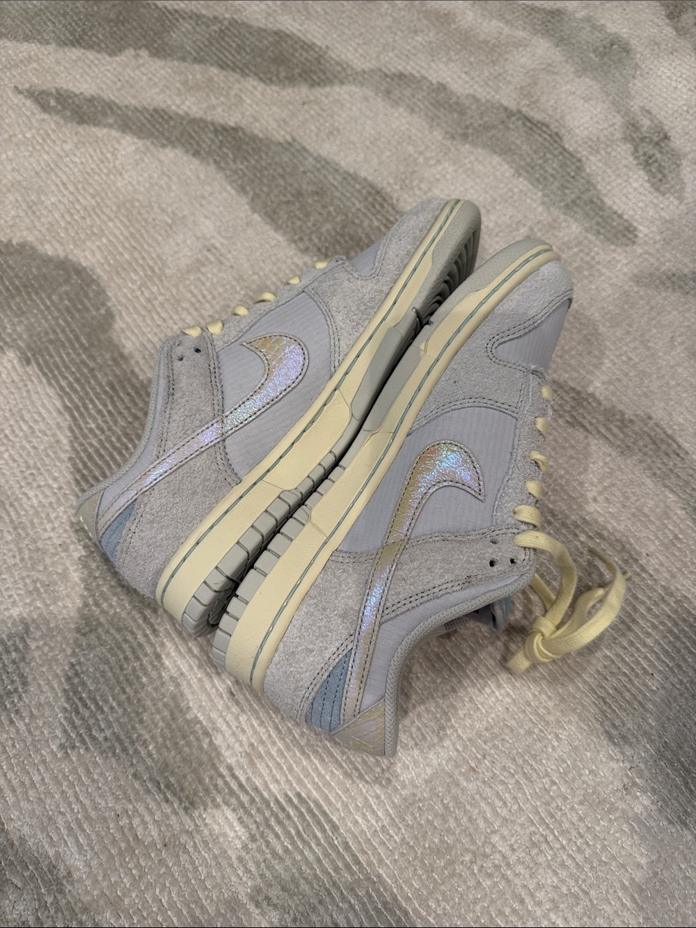 Nike Dunks Sneakers - Light Blue Gray with Iridescent Swoosh